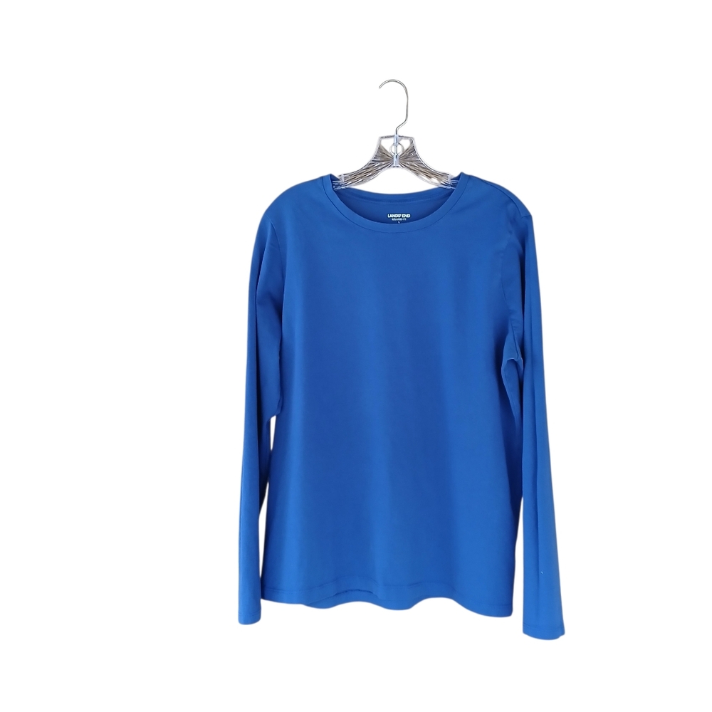 Lands' End Blue Crew Neck Relaxed Fit Long Sleeved Tee Shirt Large